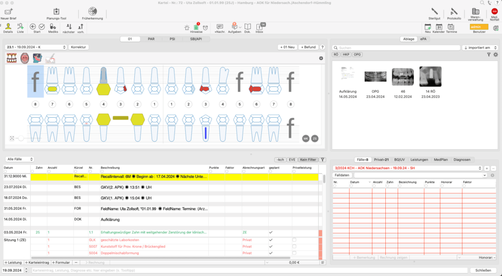 Screenshot tomedo.dental Benutzeroberfläche