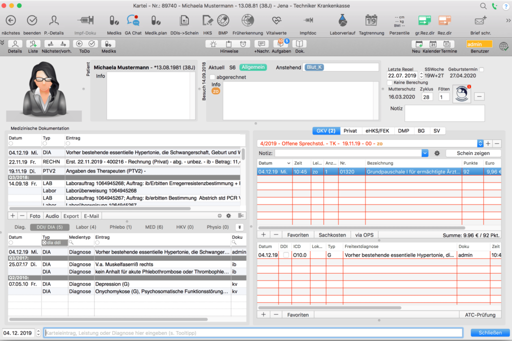 Screenshot Funktionsdiagnostik mit tomedo Benutzeroberfläche